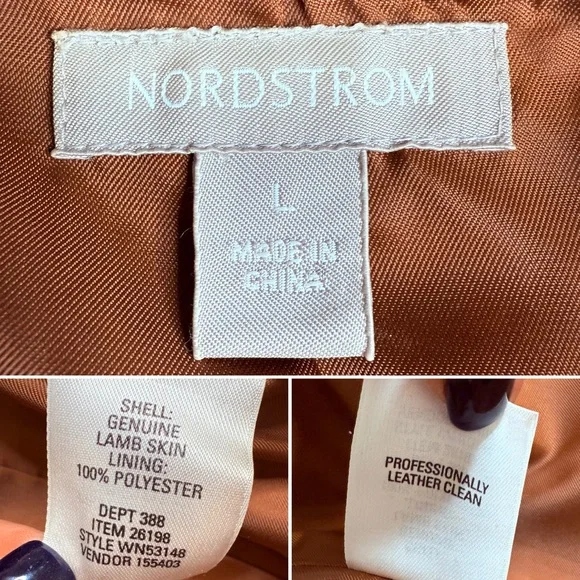Nordstrom Genuine Lambskin Leather Zip Vest Brown Tan Lined Minimalist Y2K Large - Picture 6 of 10